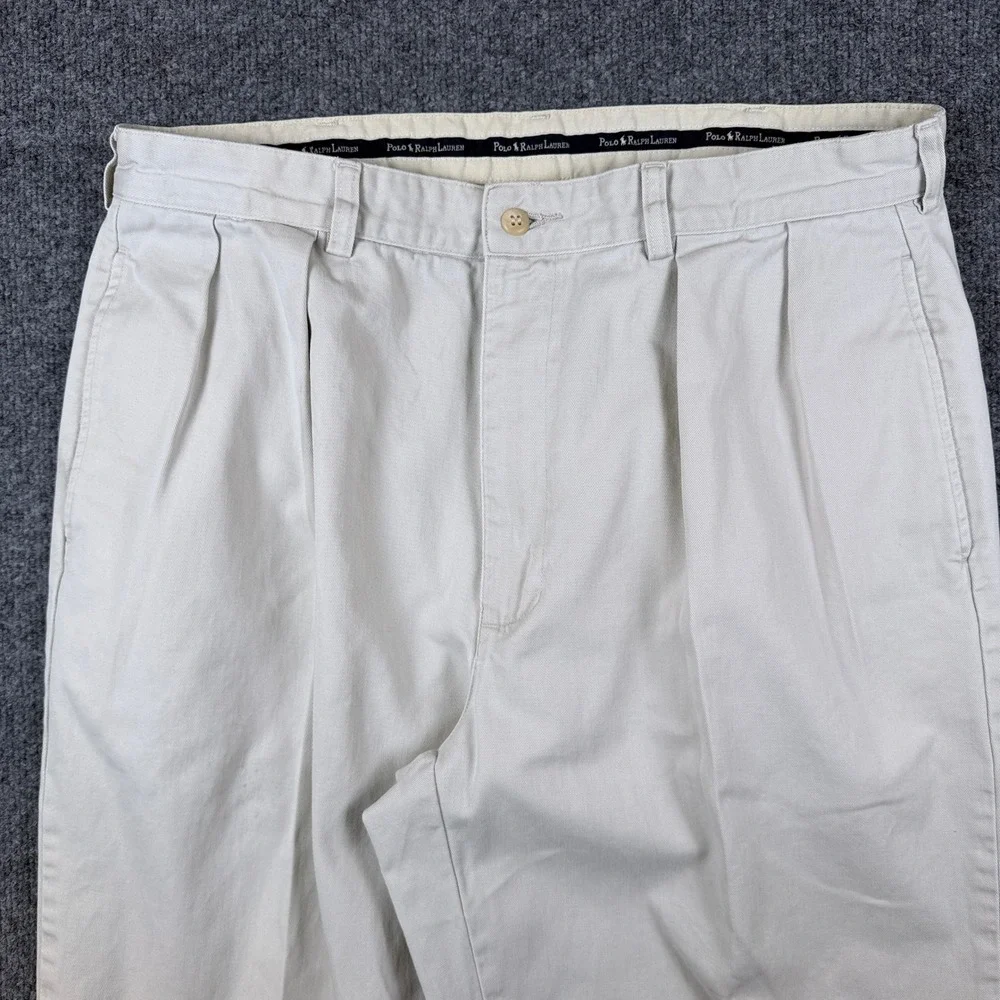 Vintage Polo Ralph Lauren Andrew Pants Mens 34x30 Beige Pleated Chino 90s